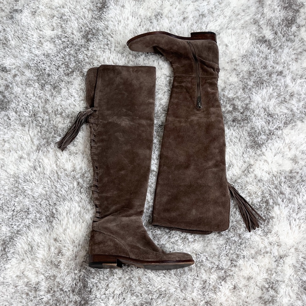 Frye Tina Tassel Lace Up Over the Knee Boots Size 6 - Picture 2 of 9